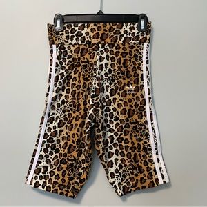 Adidas leopard cheetah animal print three striped shorts